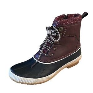 Jambu Athena Womens Mid‎ Calf Brown Lace Up Duck Boots Size 9 Red Black